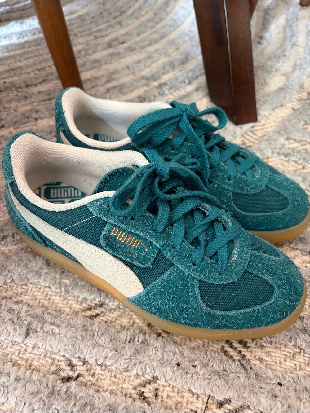 Puma Teal Suede & Canvas Low-Top Sneakers with White Formstrip